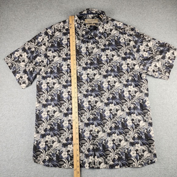 Tommy Bahama Men's L Blue Black‎ Silk Tropical Short Sleeve Button Front Shirt - Picture 7 of 7